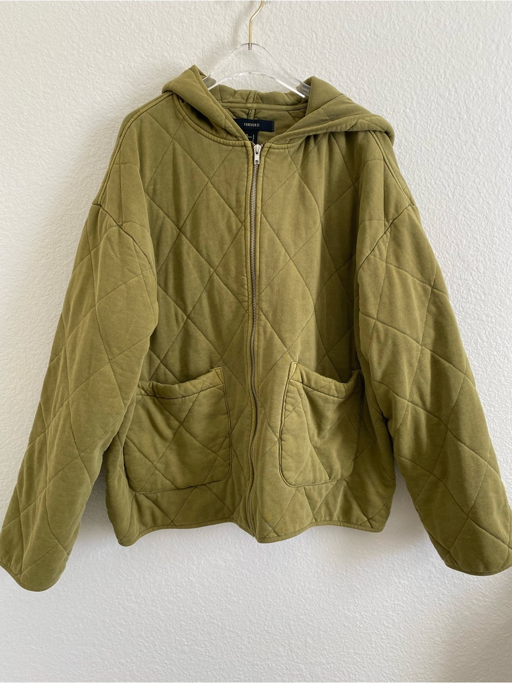 Cotton Quilted Full Zip Hooded Jacket Olive